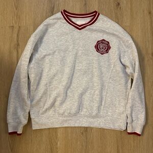 Gray and Red Vintage V-Neck Sweater